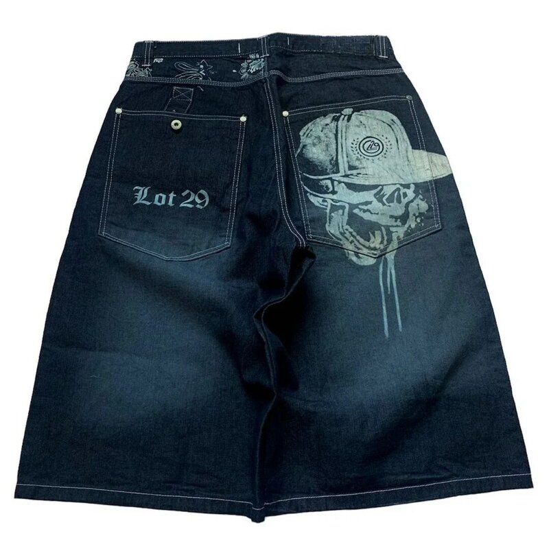 Pantaloncini di jeans retrò coreani 2024 pantaloncini di moda con stampa personalizzata modello Y2K pantaloncini da basket blu larghi sportivi in stile gotico