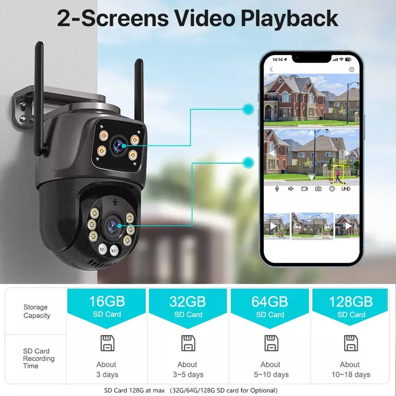 Xiaomi 4K 8MP Wifi PTZ Camera Outdoor 4MP Dual Lens Dual Screen AI Auto Tracking IP Camera CCTV Video Surveillance P2P iCSee