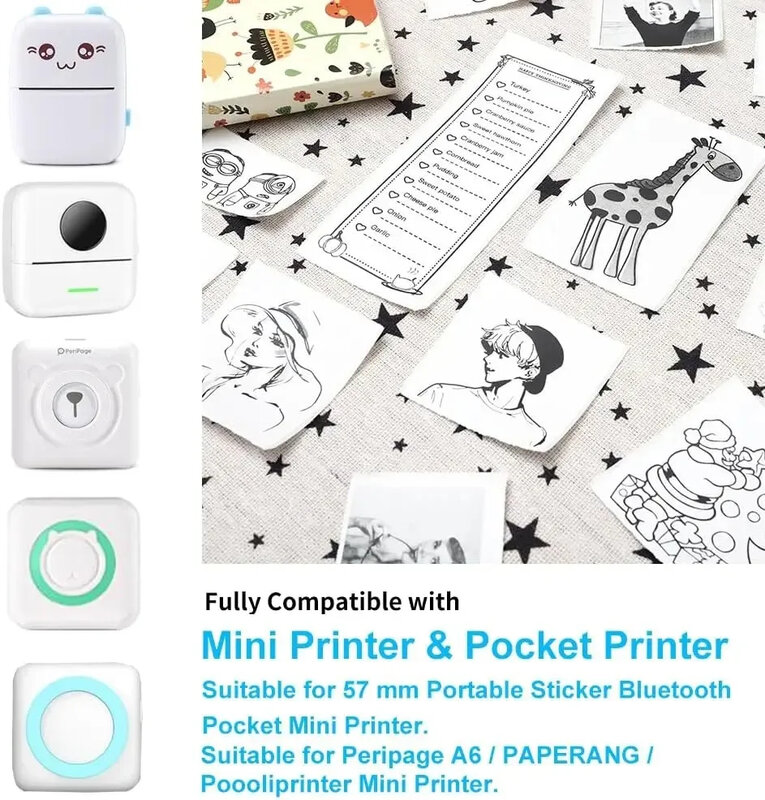 Mini Printer Label Sticker, papel auto-adesivo, papel de impressora térmica, câmera infantil, Instant Printing Papers, 57x25mm, 10 Rolls