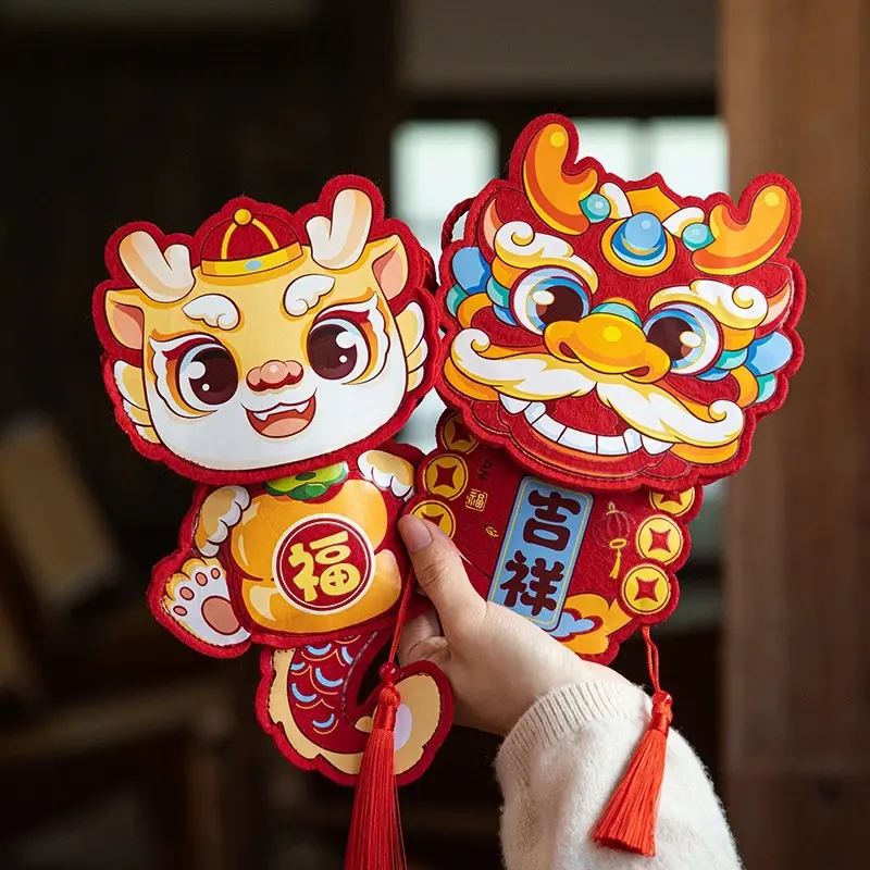 Niedliche rote Umschläge des neuen Jahres Hongbao Tasche Jahr chinesischer Stil rotes Drachen muster Geldbörse roter Umschlag mit Seil Kind Geschenk