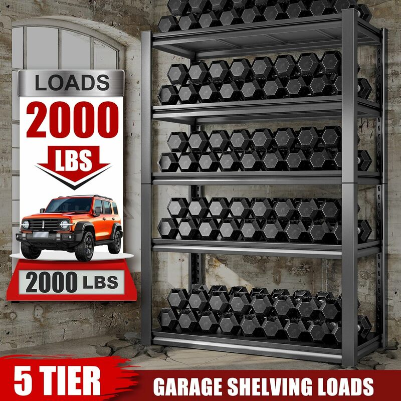 72''H rak garasi tugas berat rak penyimpanan garasi beban 2000 LBS rak logam yang dapat disesuaikan untuk penyimpanan 5 tingkat