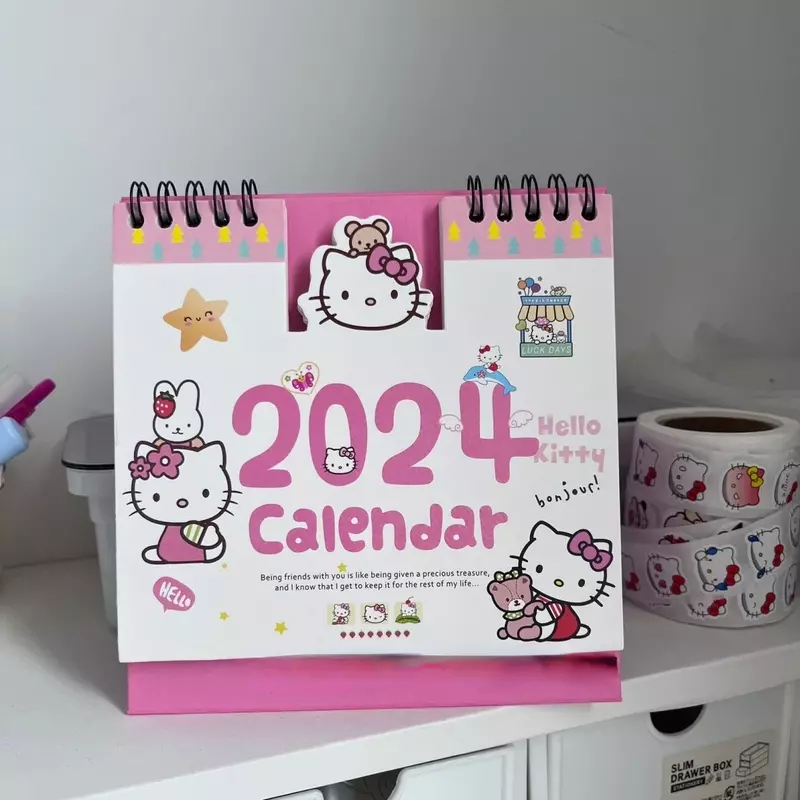 2024 Sanrio Hello Kitty Mini-Bureaukalender Anime Kantoorschoolbenodigdheden Kalendertabel Kalender Dagelijkse Wekelijkse Planner