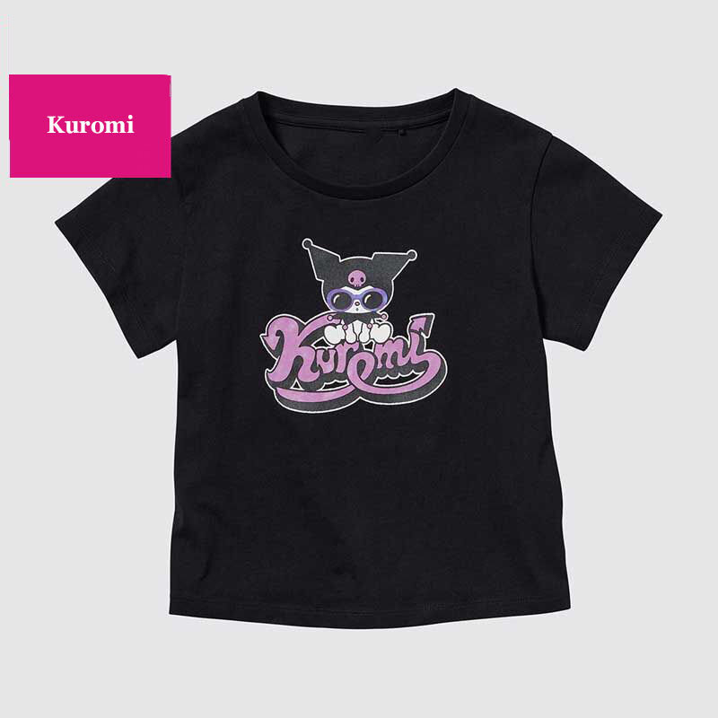 Camiseta de algodón de manga corta con estampado de dibujos animados para niños, Tops informales de moda, ropa de verano, Anime Sanrios, Melody Kuromi