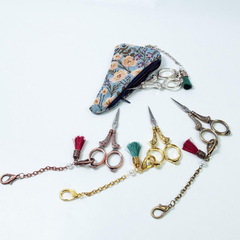 Tijeras de bordado con cadena, herramienta de artesanía de costura, hilo puntiagudo para tejer, roscado