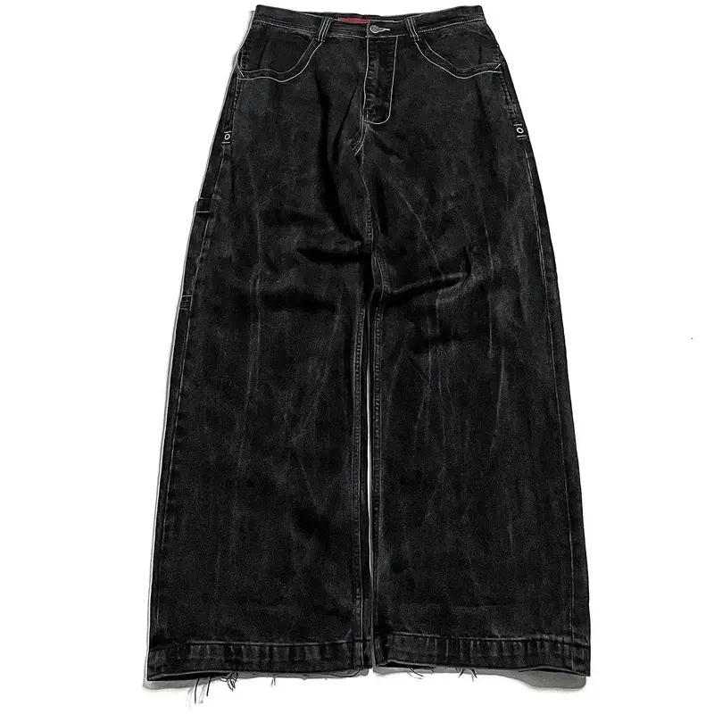 Pantalones vaqueros holgados bordados con patrón de calavera retro Harajuku para hombres y mujeres, pantalones vaqueros góticos de cintura alta, Pantalones anchos