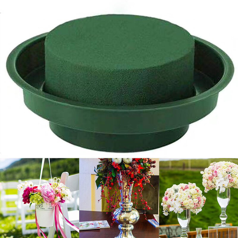 Espuma Floral de piezas con cuenco, arreglo Floral, espuma húmeda redonda verde, decoración Artificial para pasillo de boda y fiesta, 1 unidad
