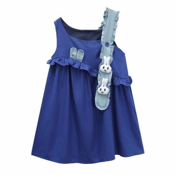 Japan Leuke Cartoon Gebonden Bloemen Band Jurk 2023 Zomer Vrouwen Asymmetrische Ontwerp Klein Blauw Vest A Line Casual Dress