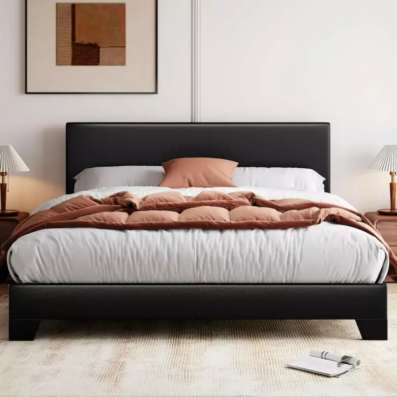 Кровати большого размера с регулируемым изголовьем спинки аллеуи, платформа из искусственной кожи, кровать с деревянными реглами, сверхпрочная основа для матраса