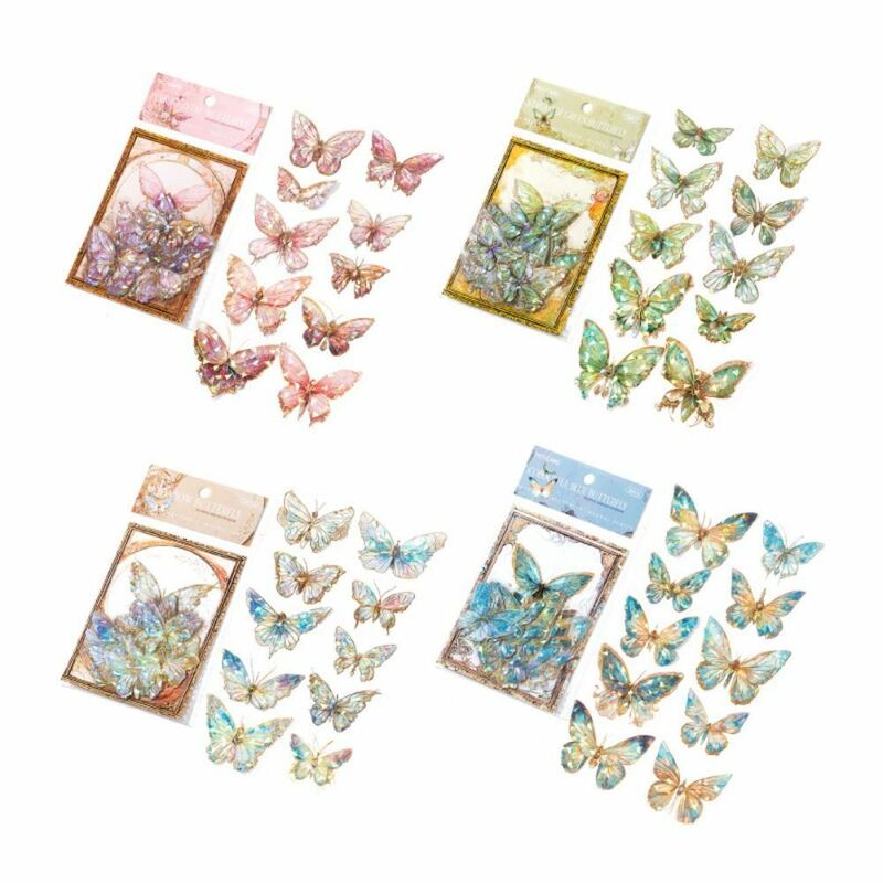 20pcs Retro Shining Ice Crystal Laser Butterfly Stickers DIY Handbook Material Scrapbooking Label Diary Journal Decoration Decal