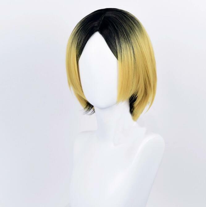 Anime Wigs Synthetic Short Straight Middle Part Black Blonde Ombre Hair Wig for Party