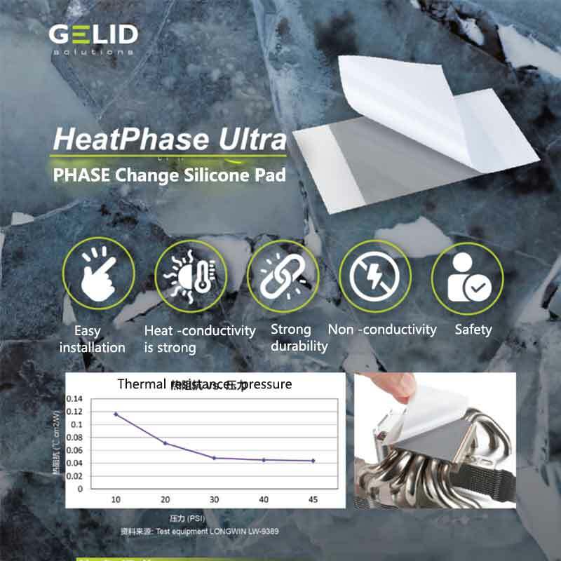 GELID HeatPhase Ultra 8.5W, bantalan silikon perubahan fase kinerja tinggi tahan lama cocok untuk CPU/kantor/Game/rumah