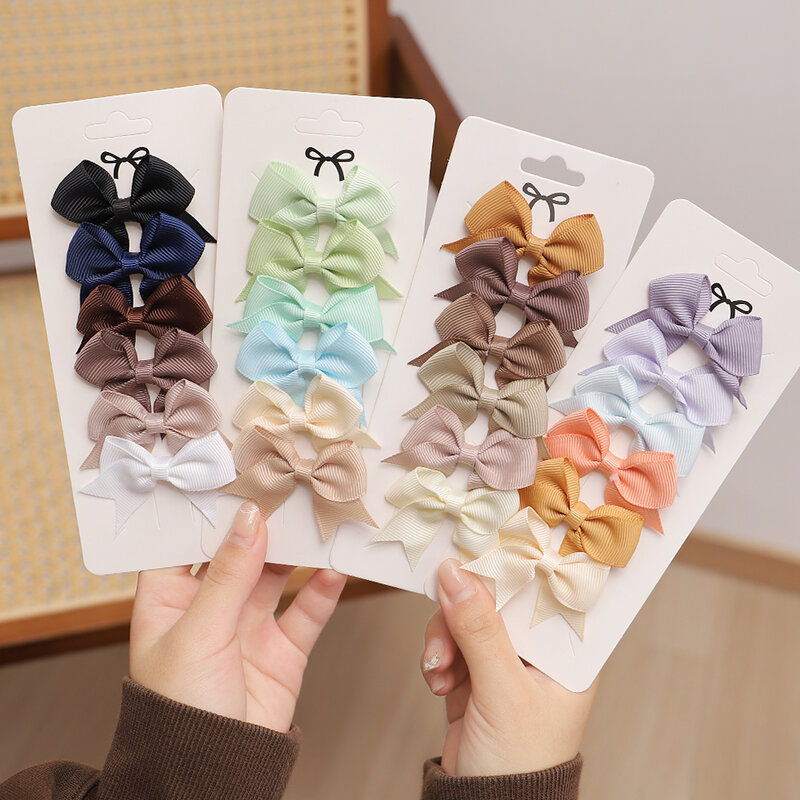 Handmade Ribbon Bows para Baby Girls, Solid Color Hair Clips, Bowknot Hairpin, presilhas, Acessórios de cabelo Ano Novo, 6pcs, 10pcs