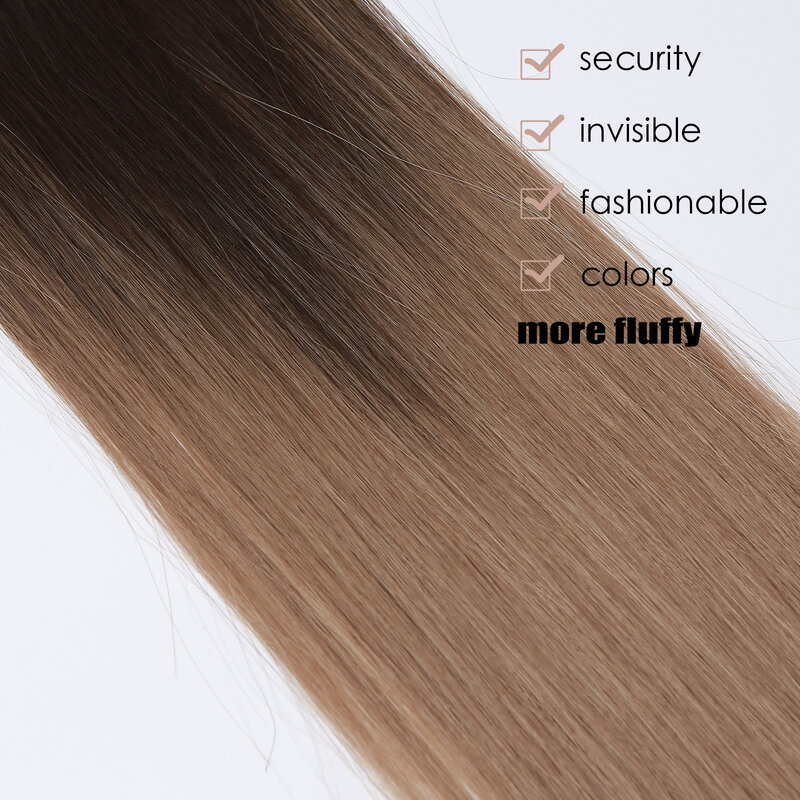 Synthetischer gerader Clip in Haar verlängerung langes natürliches Kunst haar für Frauen schwarzbraun ombre dicke Haar teile hitze beständig