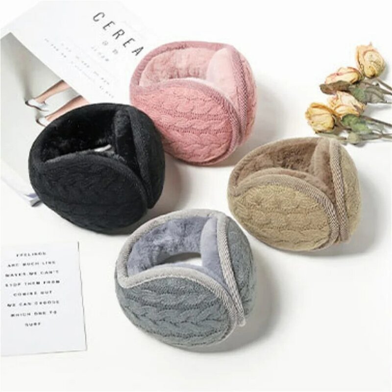 Winter Warm Soft Plush Earmuffs Thicken Cycling Ear Protectors Windproof Knitted Twisted Fashion Foldable Solid Color Ear Cover