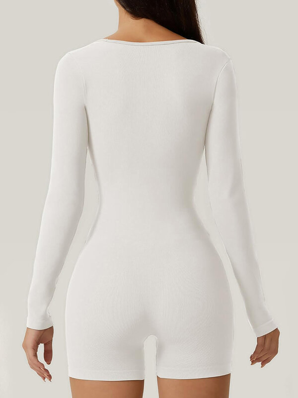 Women s Shorts Jumpsuit Solid Color Long Sleeve Bodysuit Playsuit Fashionable Club Streetwear