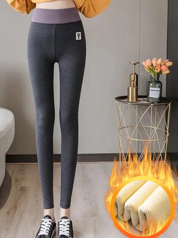 Leggings elásticos de cintura alta para mulheres, veludo térmico, quente, magro, sexy, confortável, calças de lã para senhoras, inverno