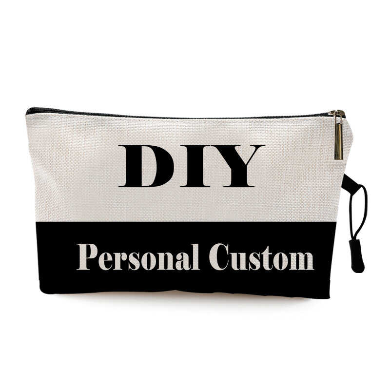Custom DIY Logo Cosmetic Bag para Mulheres Bolsa de maquiagem Bolsa de viagem Organizador de artigos de higiene pessoal Casos de lápis Presente de festa de casamento Pessoal