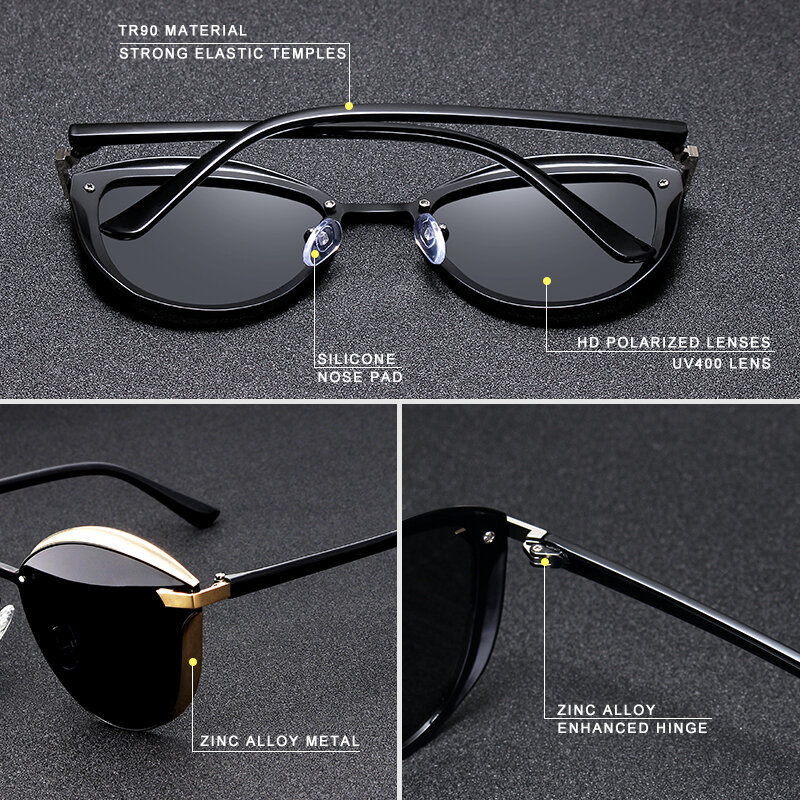 Cloio-gafas De sol polarizadas para mujer, lentes De sol De estilo clásico, redondas, De lujo, Ojo De Gato