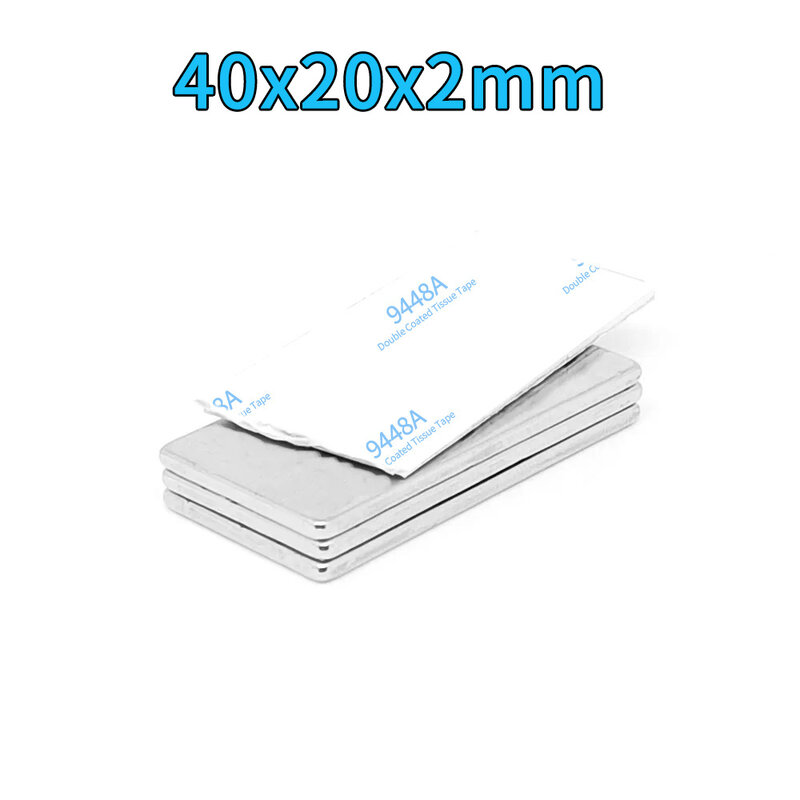 2/5/10/15/20/50PCS 40x20x2mm Block Strong Powerful Magnets With 3M Self - Adhesive 40*20*2 Long Neodymium Magnet Sheet 40x20x2