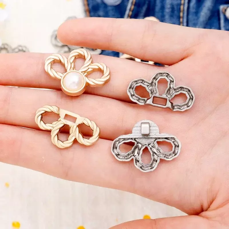 1-6Pairs Metal Hollowed Out Floral Flower Waist Buckle Fashion Simple Jeans Adjustable Waistline Button Simple Waist Clasp Girth