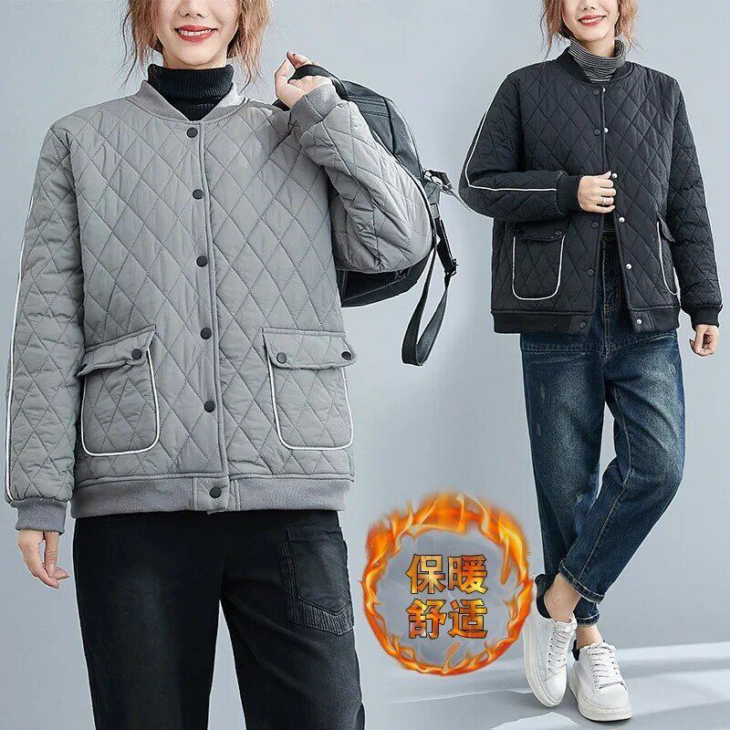 여성용 퀼트 재킷, 루즈 캐주얼 V넥 코트, 다용도 긴팔 상의, 스트리트 패션, 2023 가을 겨울 신상