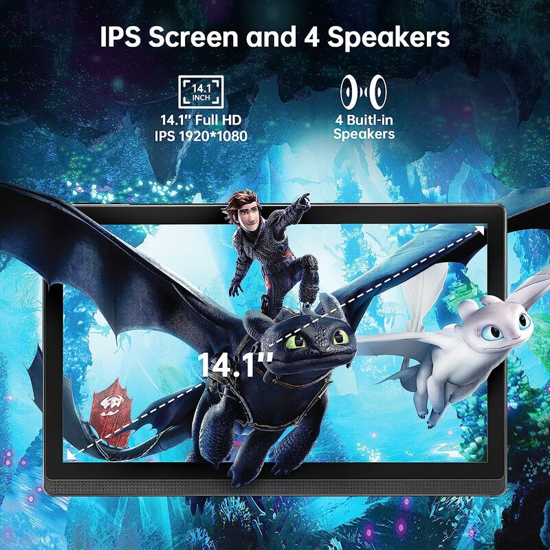 Versão Global Android 12 Tablets, 14.1 Polegada Tela Grande, 1920x1080 IPS Deca Core, 12 + 256GB, 13MP, 2 em 1, PC