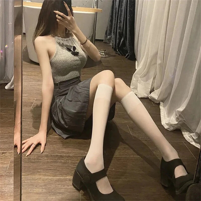 Meia de coxa monocromática para mulheres, meias compridas, meias sexy, preto e branco, Lolita JK Cosplay, 20 cm, 32 cm, 40 cm, 52cm