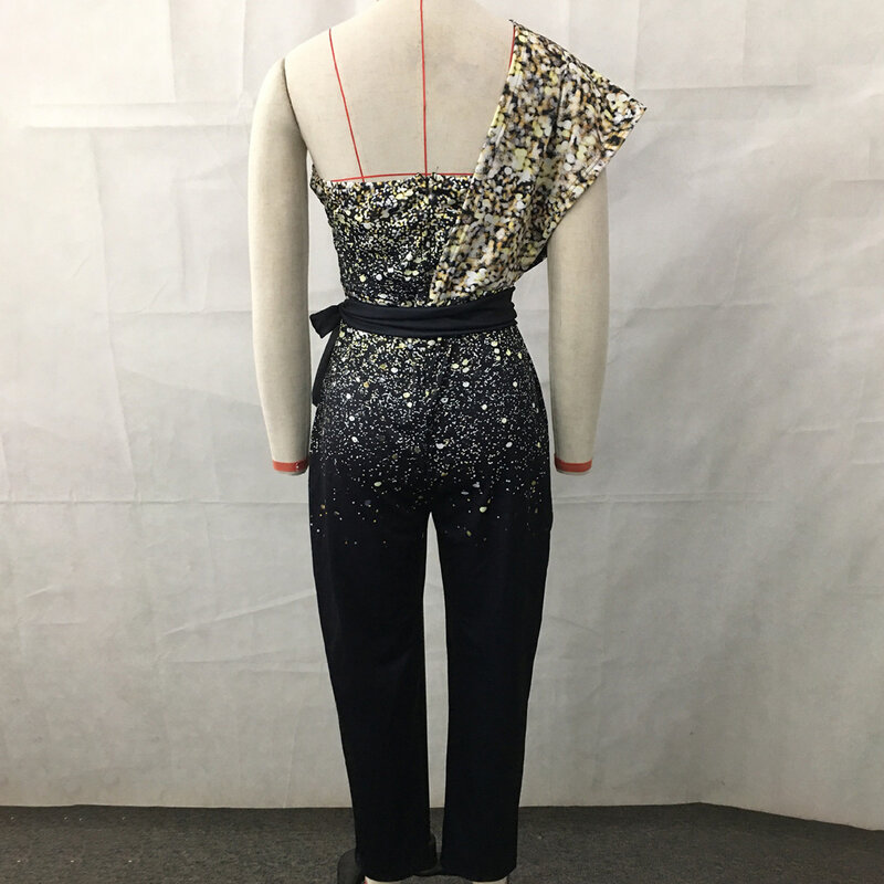 Women's Jumpsuit 2023 Summer New Sleeveless Stitching Solid Color Slim Belt Decorated Sequin Jumpsuit Female