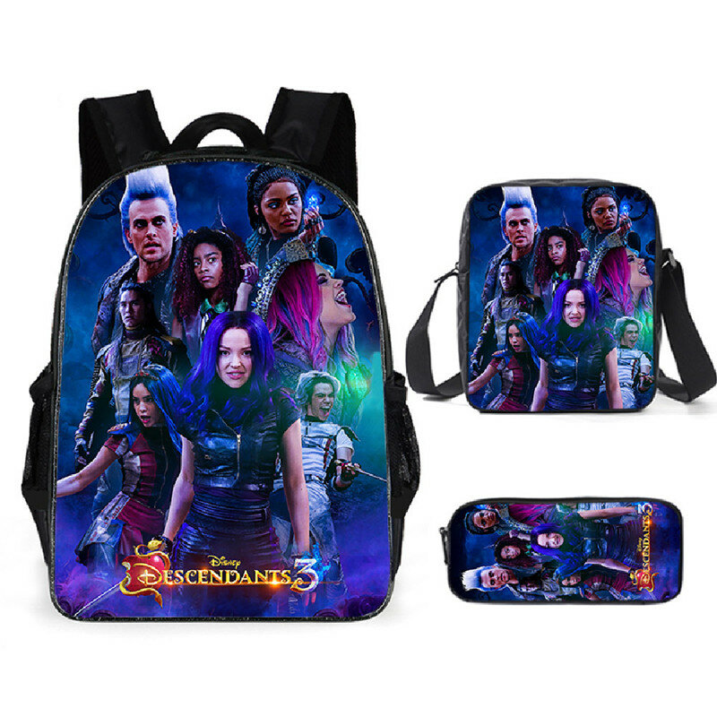 Genuine Disney Movie Descendants 3 Fashion Backpack Children's School Bag with Pencil Case Men Women Travel Backpack Xmas Gift
