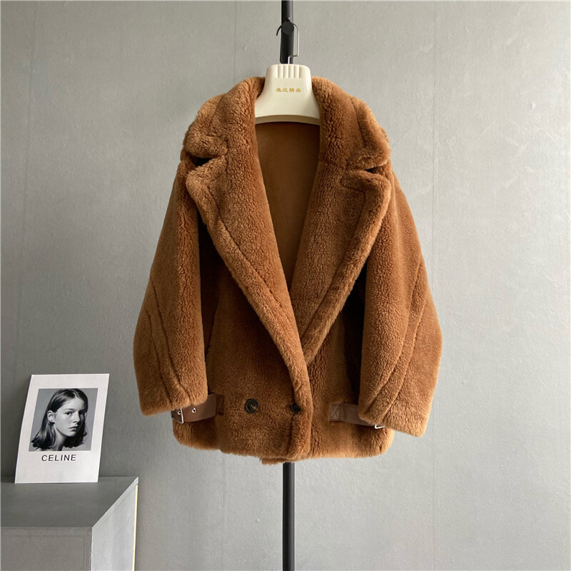 Nuovo inverno 2023 giacca donna vera pelliccia cappotto moda Casual caldo pecora tosatura giacca di pelliccia solido cappotto morbido top F35