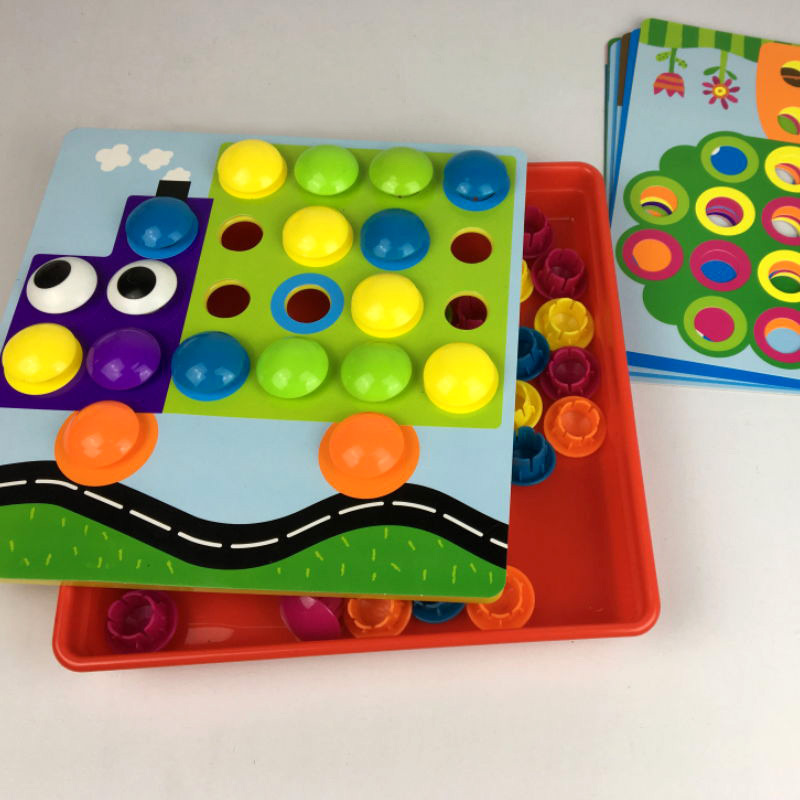 Mainan buatan tangan kartun jamur kuku DIY mainan edukasi montesori anak cerdas 3D Puzzle permainan papan Jigsaw hadiah