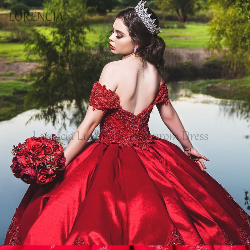 Exquisite 2024 rote Abend party Kleider Perlen Kristalle Rüschen unten Geburtstags feier Kleid mexikanische süße 16. Abschluss ball Kleid