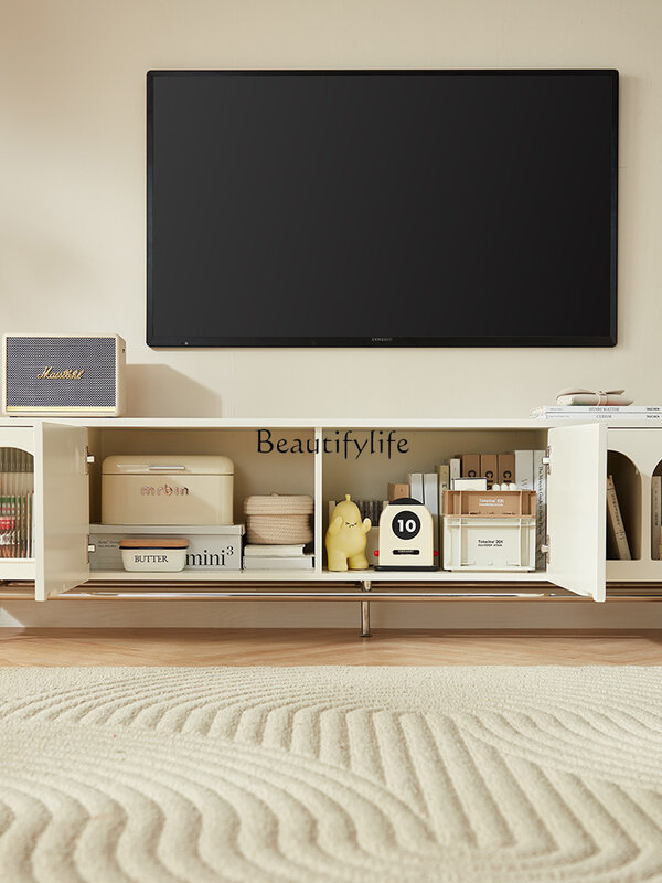Шкафчик для телевизора во французском стиле кремового цвета, современный минималистичный напольный шкаф для хранения в маленькой квартире, гостиной