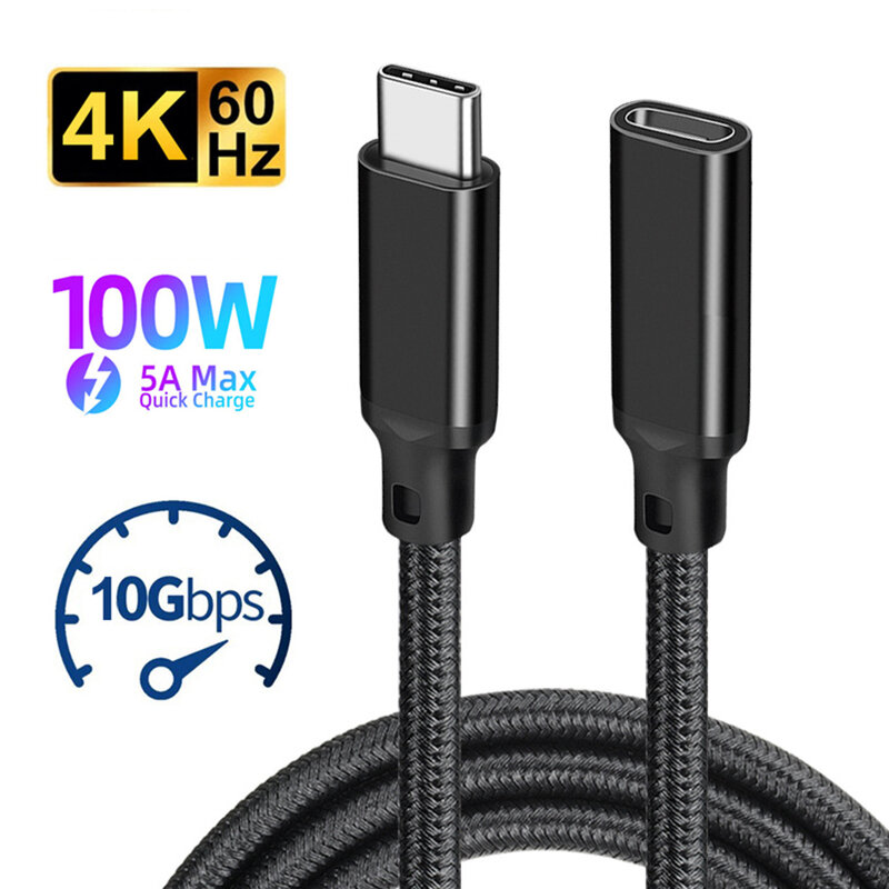 USB C Verlängerung Kabel Männlich zu Weiblich Typ C USB 3,2 Gen2 10Gbps 100W Schnelle Lade Extender Cord für MacBook Pro Samsung Xiaomi