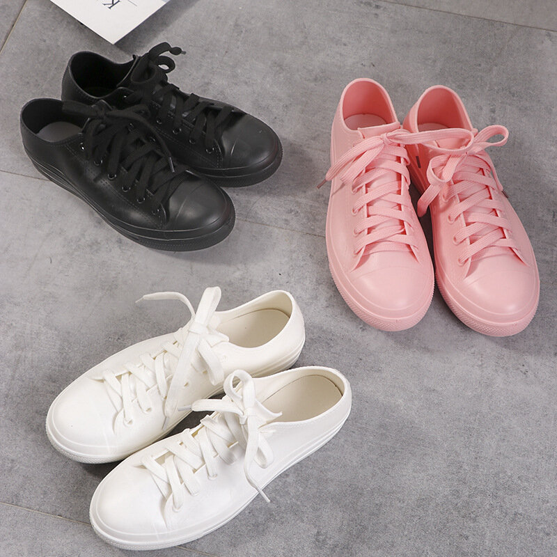 Fashion PVC anti-skid water rain shoes women, small white shoes students, thickened wear-resistant rubber shoes work nurse shoes