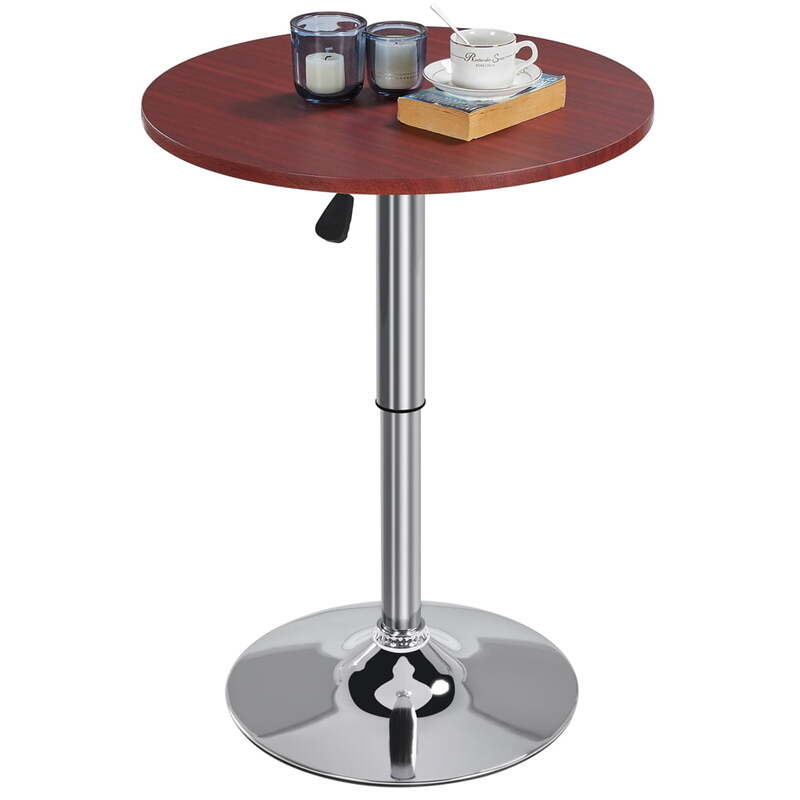 Adjustable Height Round Pub Bistro Table 360° Swivel Kitchen Bistro Bar Table, Mahogany