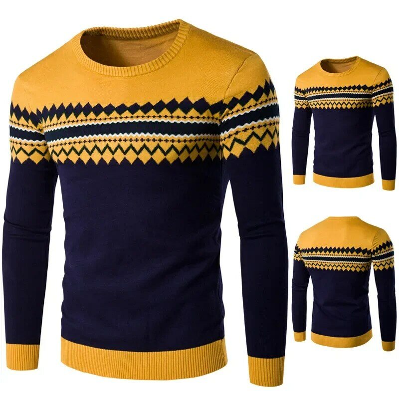 2024 jesienno-zimowy sweter z okrągłym dekoltem modna dziergany sweter męski Slim Fit Pull Homme Jersey męskie swetry dzianiny