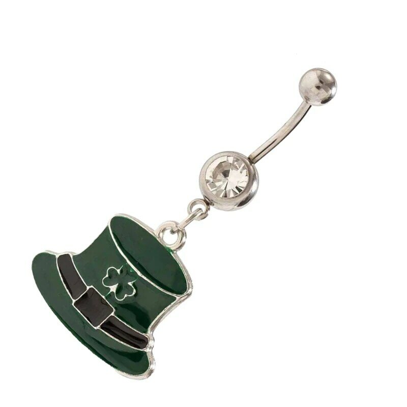 Three Leaf Clovers Belly Button Rings Green Hat Dangle Navel Rings for Women drop shipping
