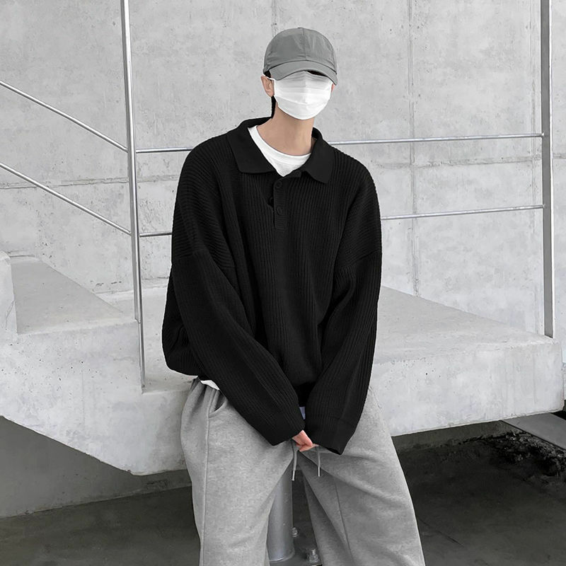 Pulôver solto de malha de manga comprida masculino, roupa coreana, suéter de malha casual, malhas masculinas, quente, A285