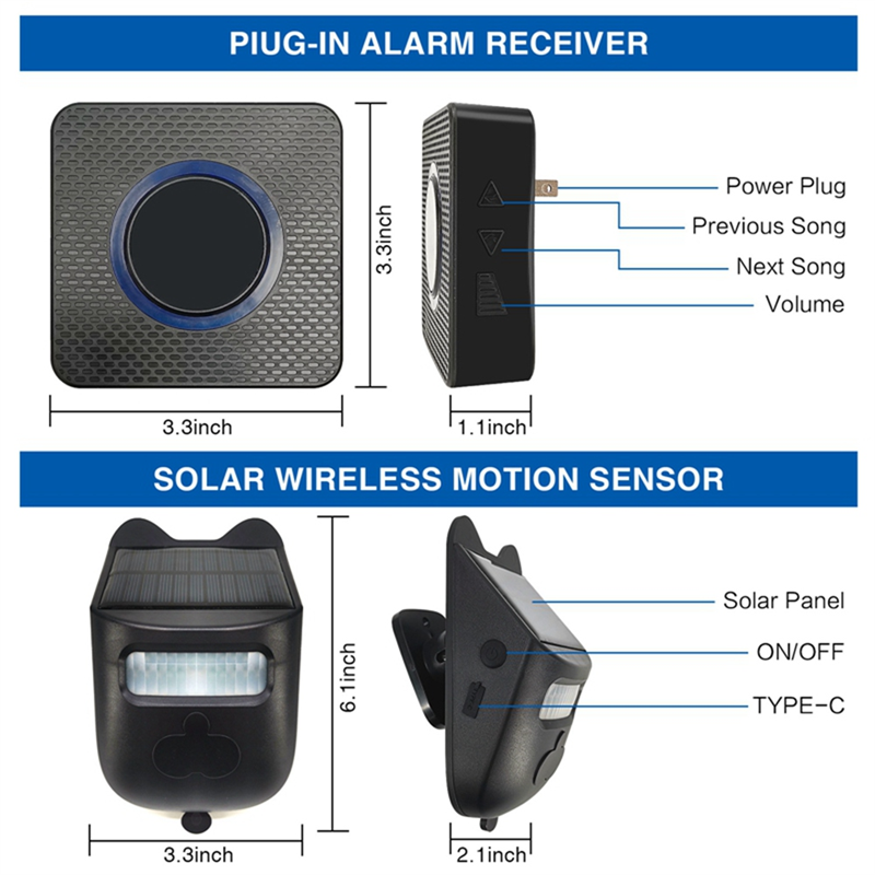 Solar Driveway Alarms Wireless Motion Sensors & Detectors Greeters Reversing Alarms Home Security Systems EU Plug A