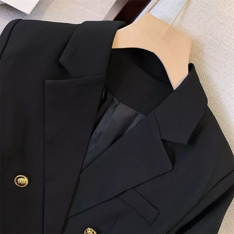 Schwarze Frauen Anzug 1 Stück Blazer weibliche Frühling Büro Dame Business Arbeit tragen Gold knopf formale lässige elegante Mantel Ballkleid