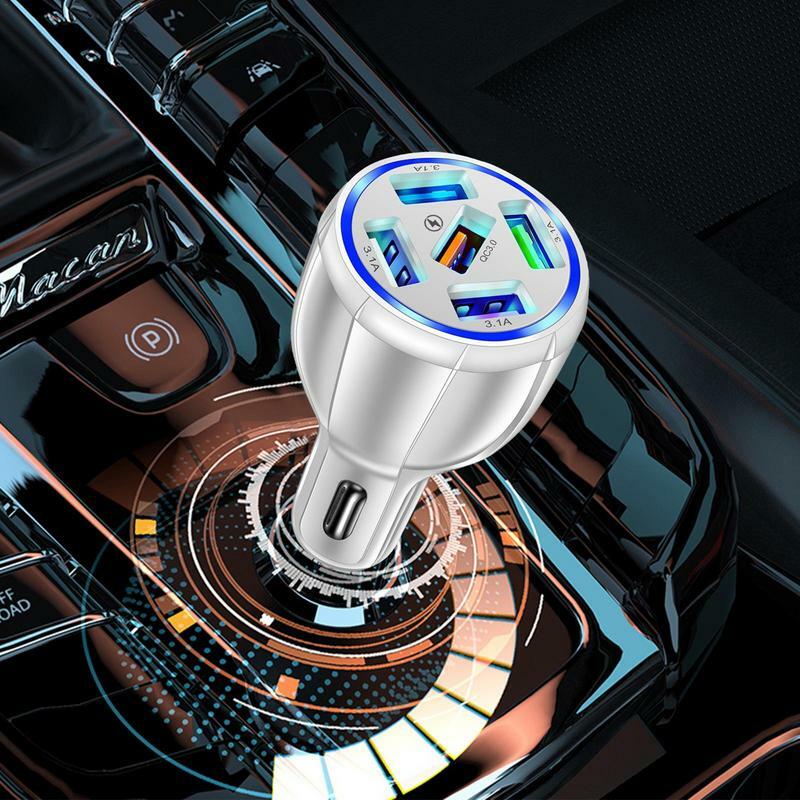 USB Car Charger Adapter 5-Port Car Lighter Adapter QC3.0 Fast Charger Car Interior Accessories for USB Devices GPS Devices