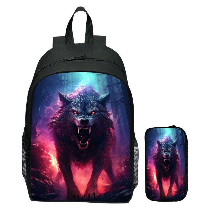 Angry Wolf School Bags para adolescentes, Mochila 3D Print com caneta, Mochila Aranha, Laptop Bookbag, Homens e Crianças