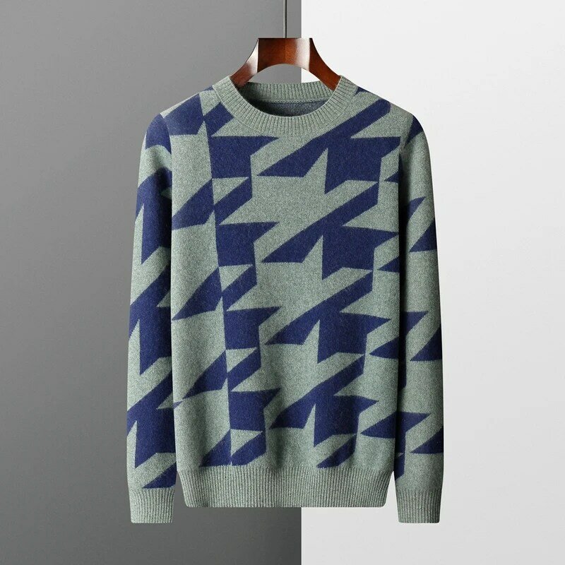 Autumn/Winter New Round Neck Solid Color Pullover Breathable Sweater Men's Jacquard 100% Cashmere Clothing