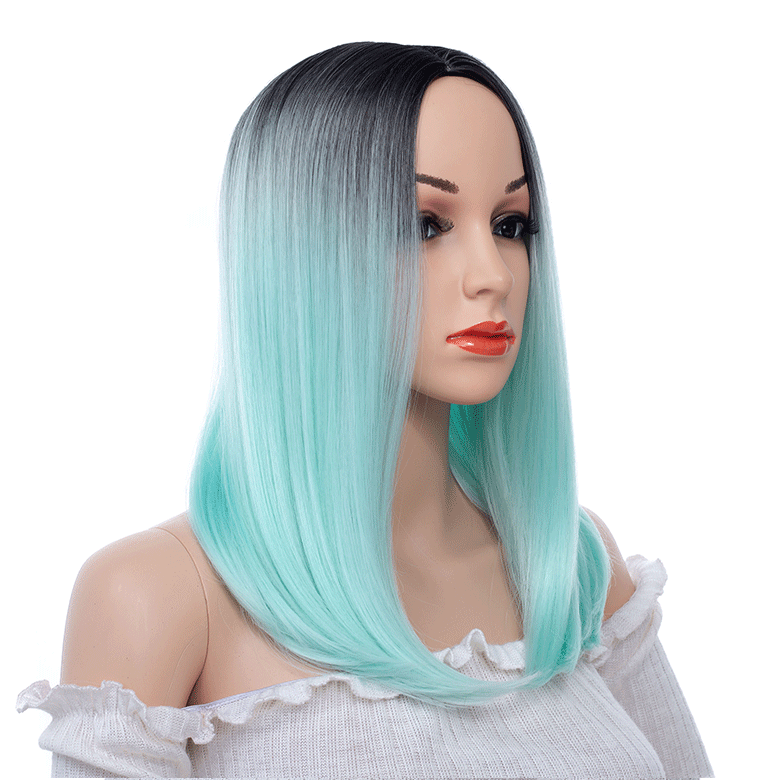Perucas femininas feitas de fibras sintéticas, trançadas com cores gradiente, peruca azul esverdeada, peruca verde