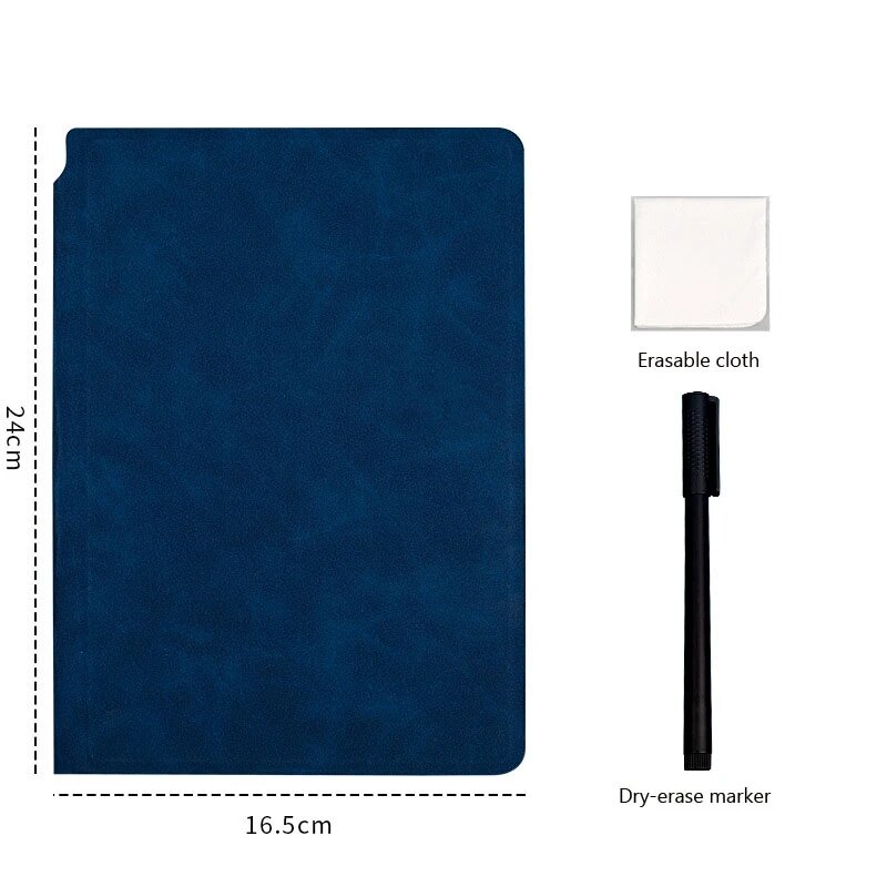 Cuaderno de pizarra blanca reutilizable A5, cuaderno de cuero sin notas, bolígrafo de borrado de tela, planificador semanal portátil, cuadernos de oficina elegantes