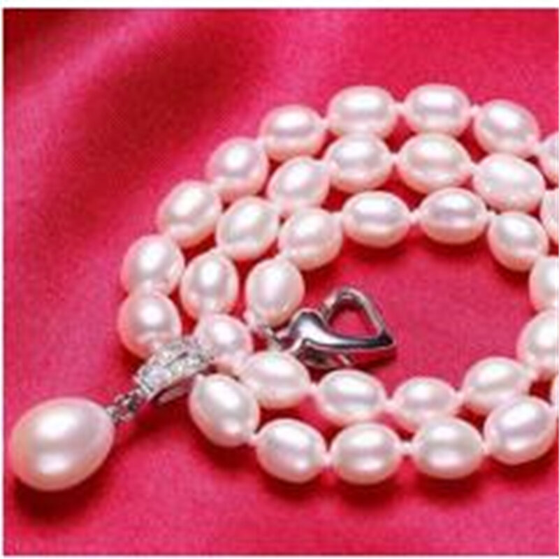 女性用の白い天然淡水真珠ネックレス,愛のバックルジュエリー,長さ45cm