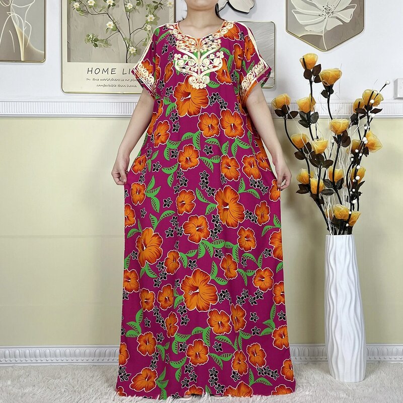 Abayas africanas para mujer, vestido Dashiki de manga corta, algodón estampado Floral, bata suelta, caftán, ropa islámica, verano, nuevo