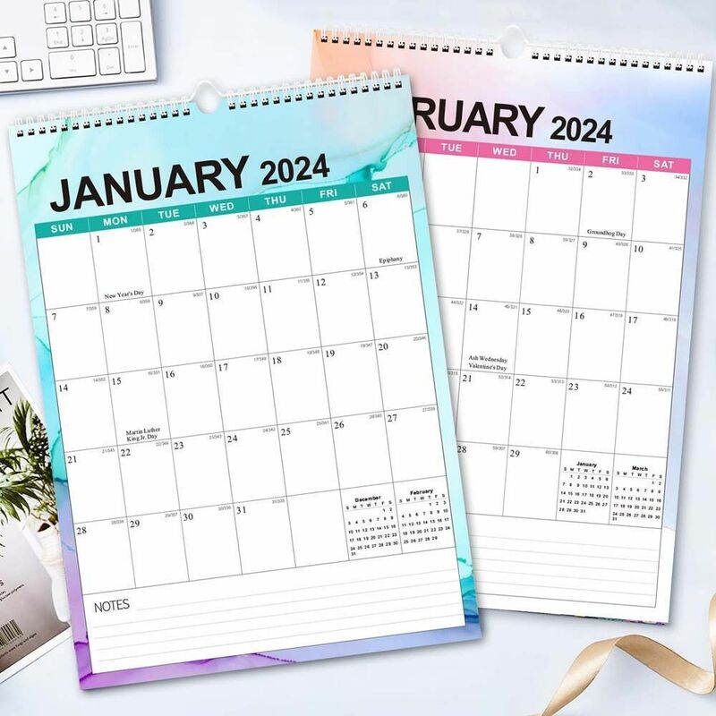 Perencana harian 2024 kalender dinding Agenda Organizer alat tulis kantor kalender bahasa Inggris jadwal mingguan kalender kumparan