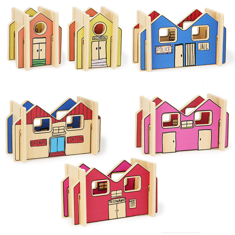 Waldorf Häuser Spiel Holz Dorf Bau Stadt Bausteine 3D Architektur Puzzle Set für Kinder